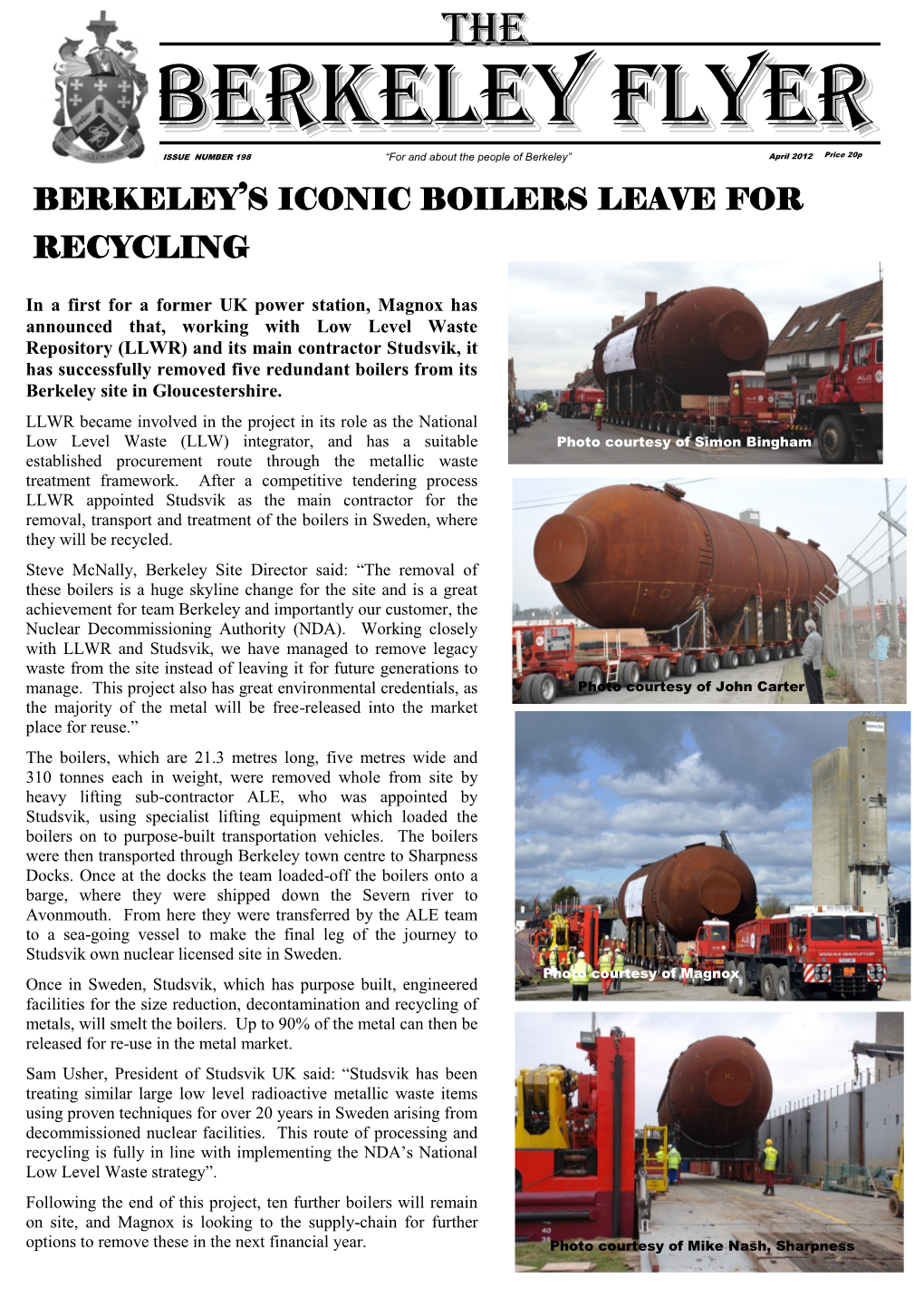 April 2012 Price 20P BERKELEY’S ICONIC BOILERS LEAVE for RECYCLING