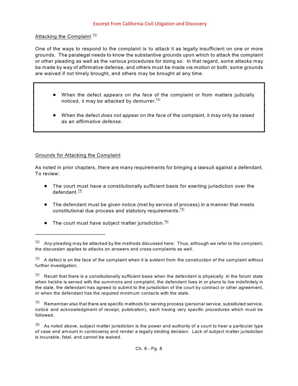 Excerpt from California Civil Litigation and Discovery