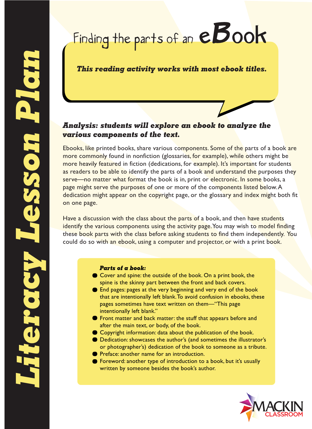 Literacy Lesson Plan Could Dosowithanebook, Usingacomputerandprojector, Orwithaprintbook