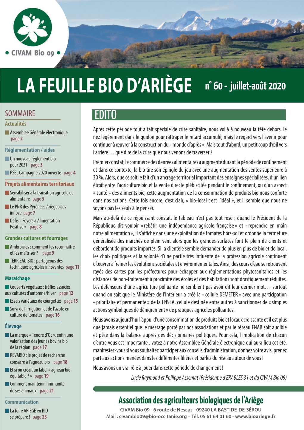 LA FEUILLE BIO D'ariège N° 60