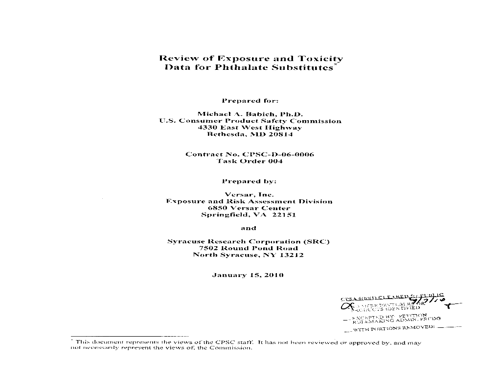 Review of Exposure and Toxicity Data for Phthalate Substitutes