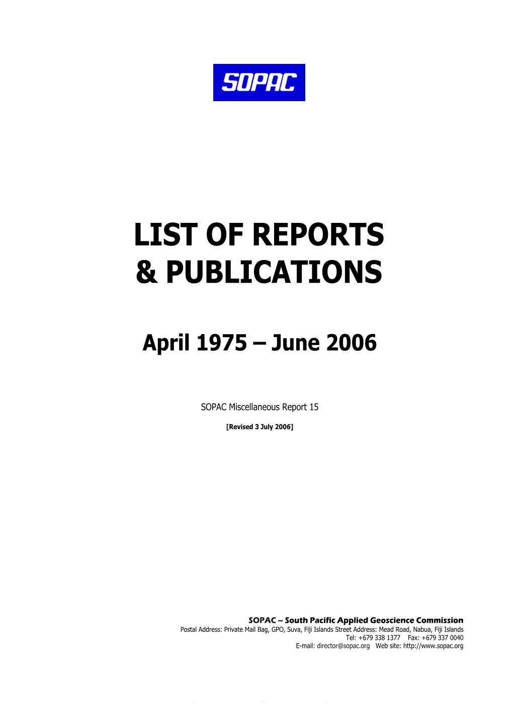 List of Reports & Publications, April 1975