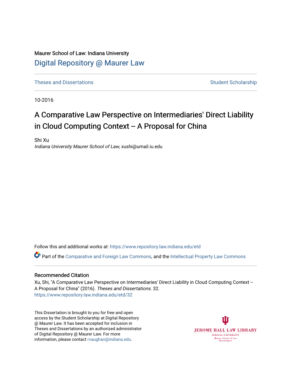 A Comparative Law Perspective on Intermediaries' Direct Liability in Cloud Computing Context -- a Proposal for China