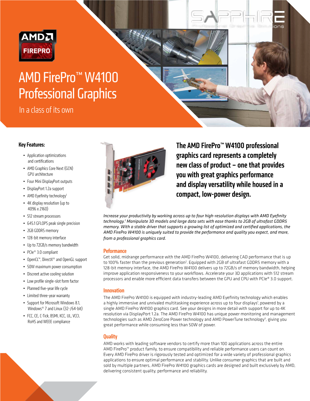 AMD Firepro™ W4100 Professional Graphics in a Class of Its Own