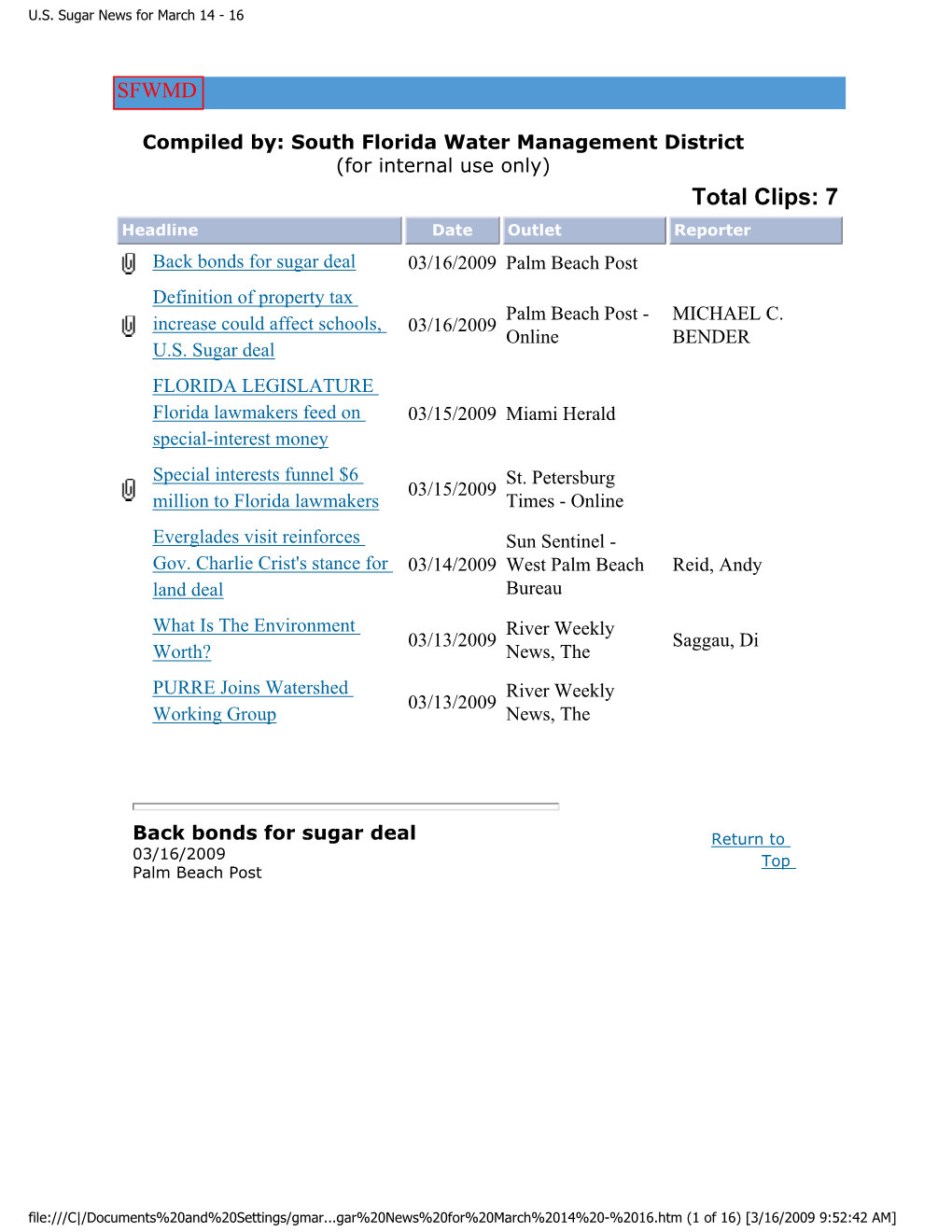 US Sugar News for March 14