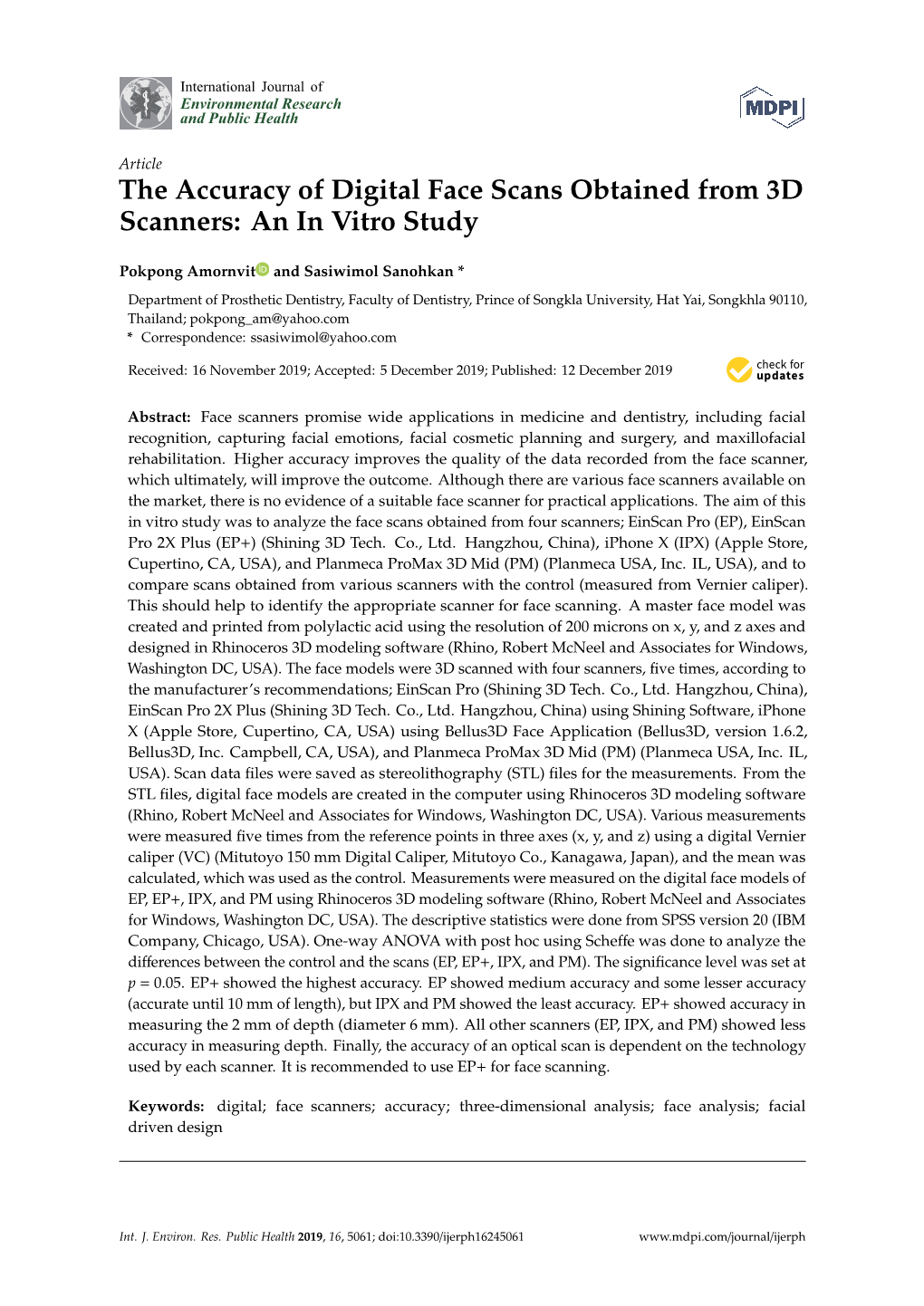 The Accuracy of Digital Face Scans Obtained from 3D Scanners: an in Vitro Study