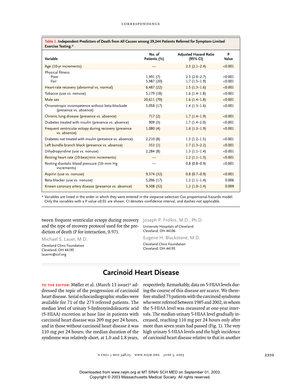 Carcinoid Heart Disease to the Editor: Møller Et Al