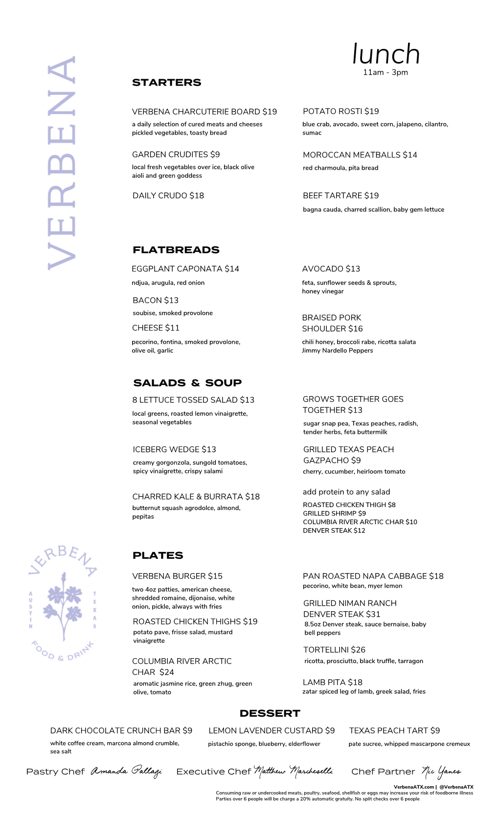 Verbena Lunch Menu