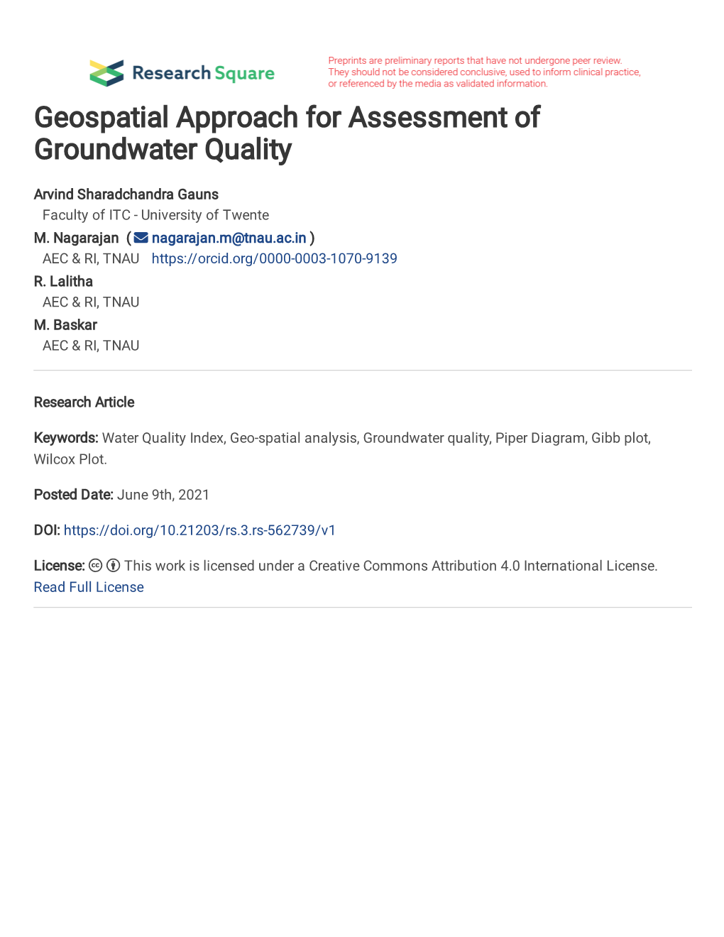Geospatial Approach for Assessment of Groundwater Quality