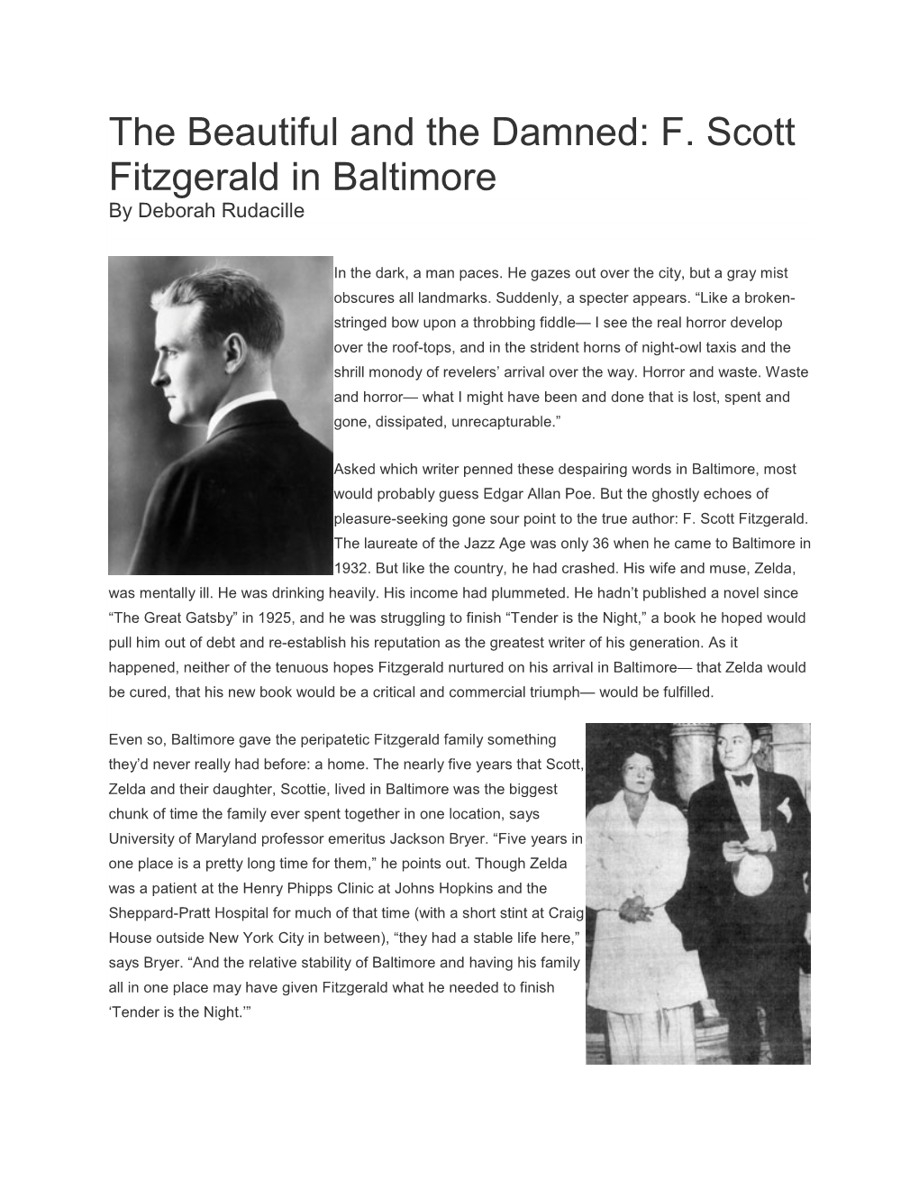 F. Scott Fitzgerald in Baltimore by Deborah Rudacille