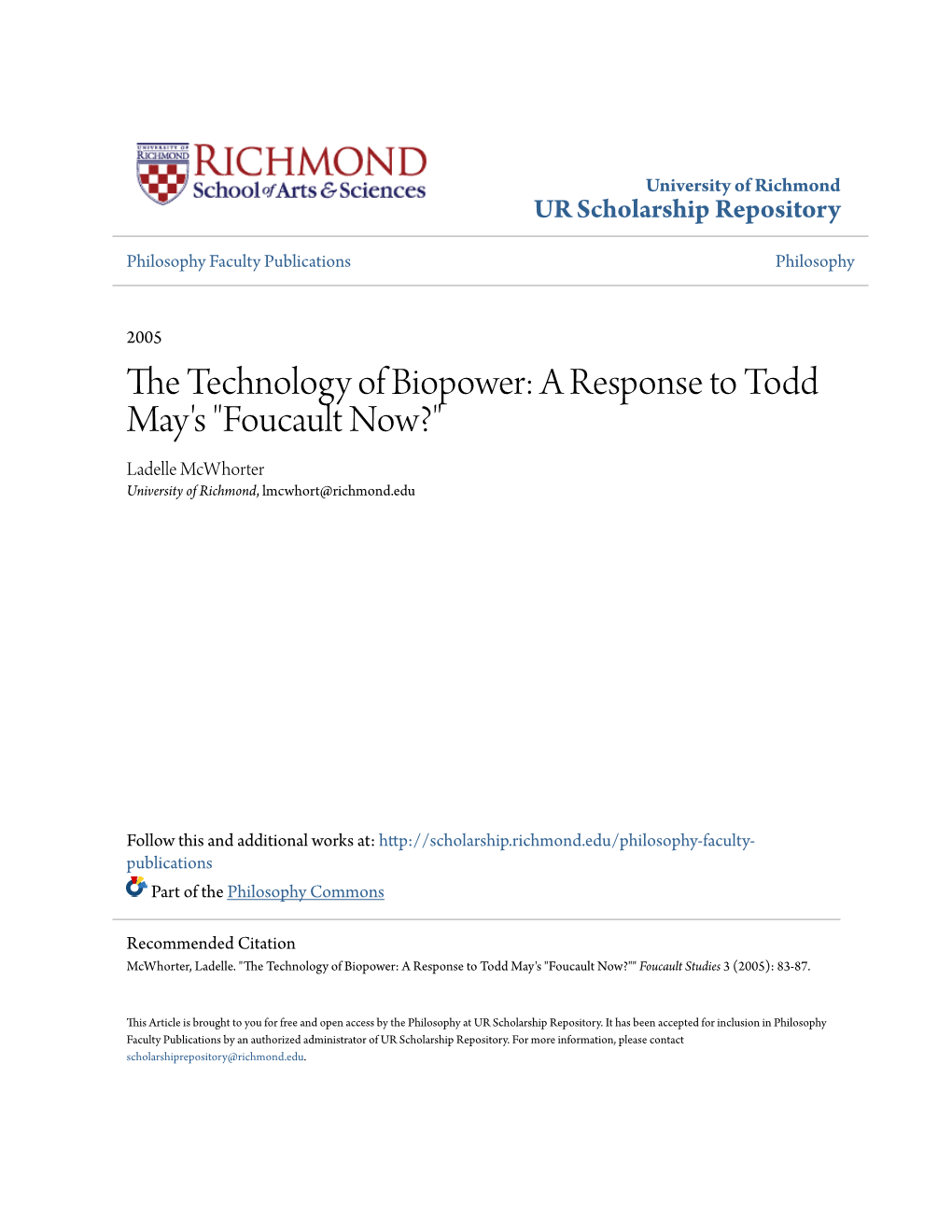 The Technology of Biopower: a Response to Todd May's 