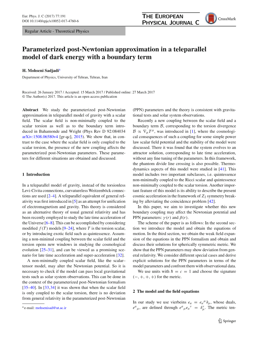 Parameterized Post-Newtonian Approximation in a Teleparallel Model of Dark Energy with a Boundary Term