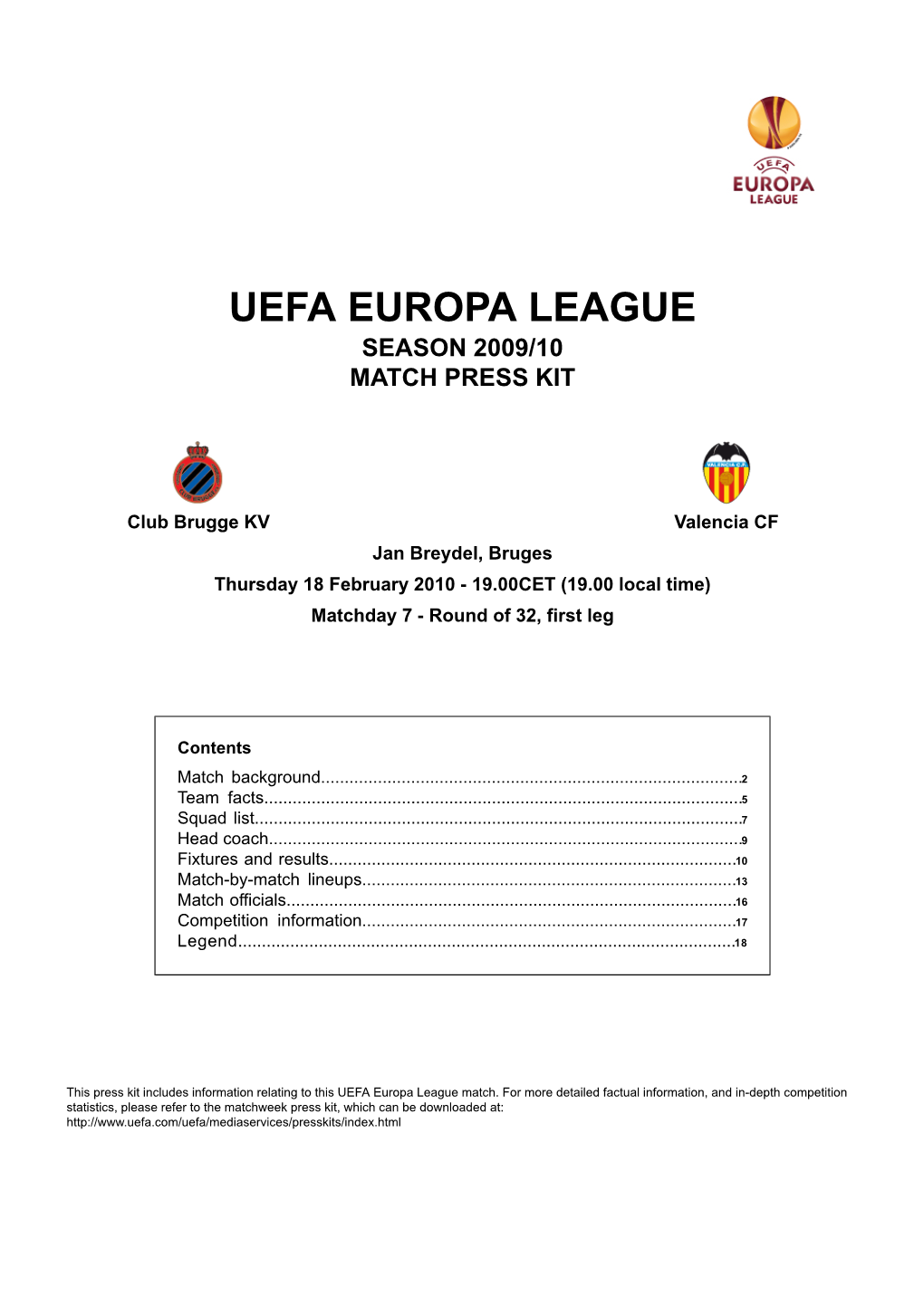 Uefa Europa League Season 2009/10 Match Press Kit