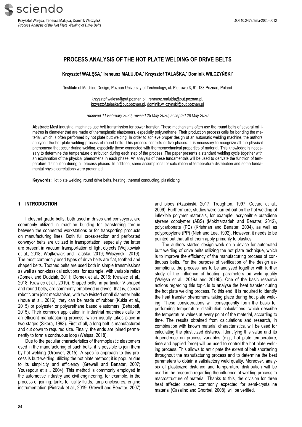 Process Analysis of the Hot Plate Welding of Drive Belts