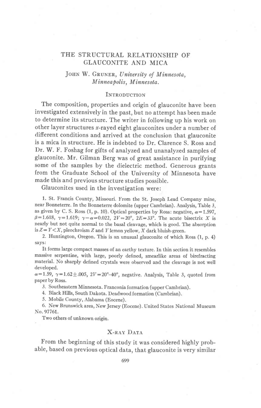 THE STRUCTURAL RELATIONSHIP of GLAUCONITE and MICA Joun