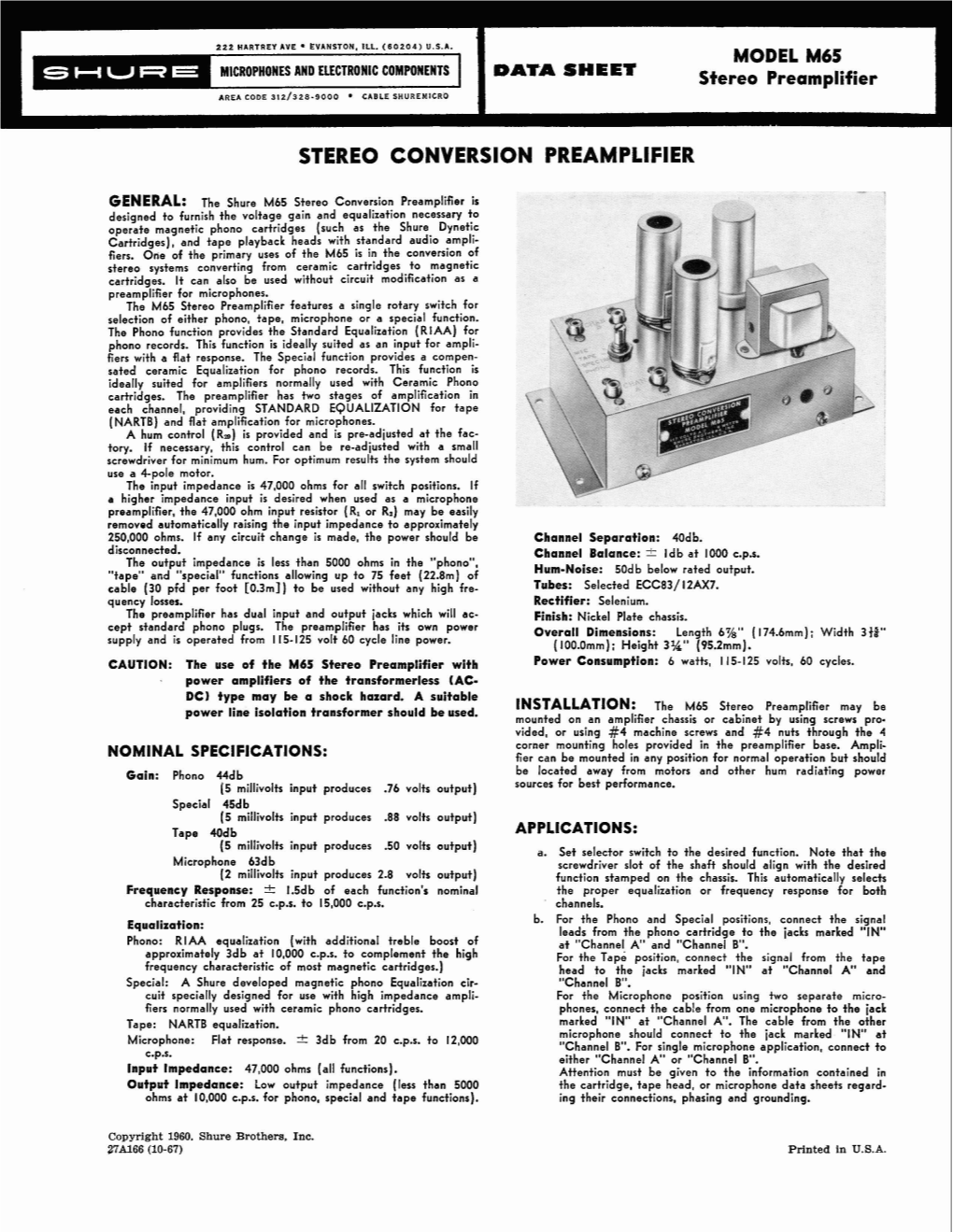 Model M65 Stereo Preamplifier