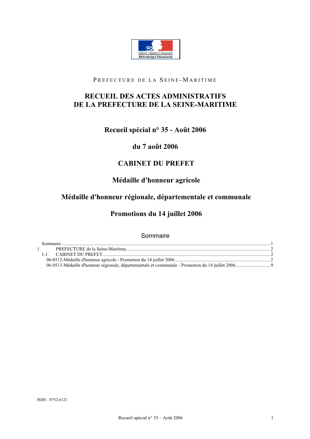 Recueil Spécial N° 35 - Août 2006