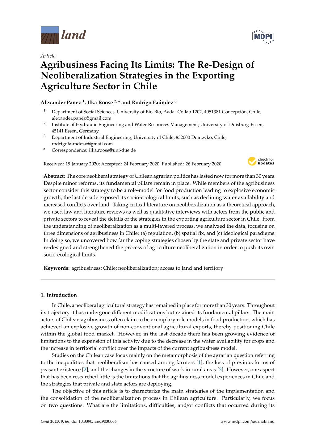 Agribusiness Facing Its Limits: the Re-Design of Neoliberalization Strategies in the Exporting Agriculture Sector in Chile