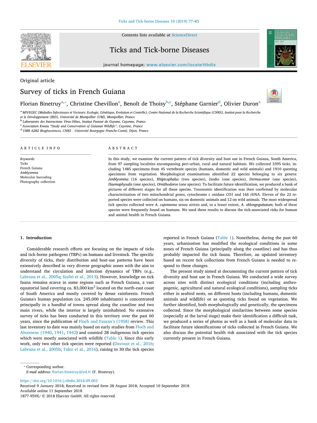 Survey of Ticks in French Guiana