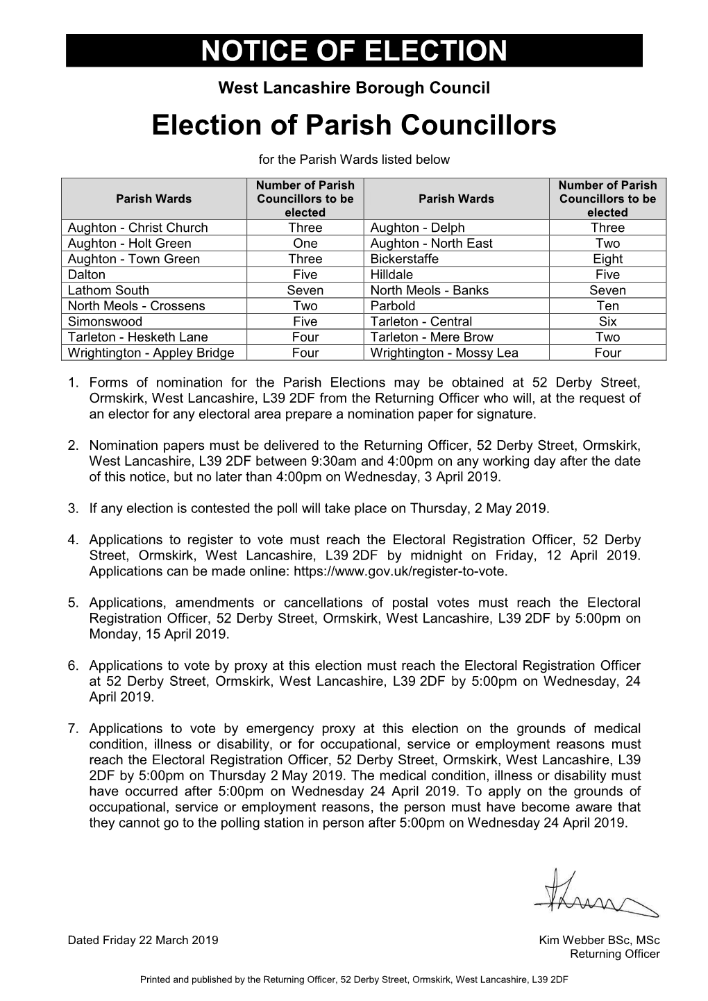 NOTICE of ELECTION Election of Parish Councillors