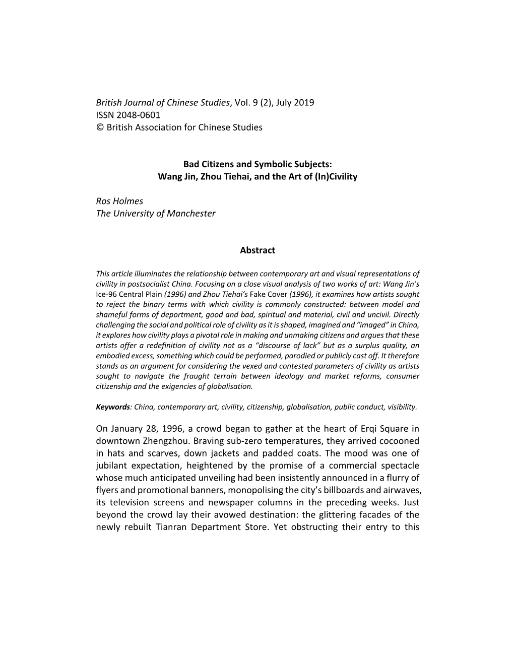 British Journal of Chinese Studies, Vol. 9 (2), July 2019 ISSN 2048-0601 © British Association for Chinese Studies