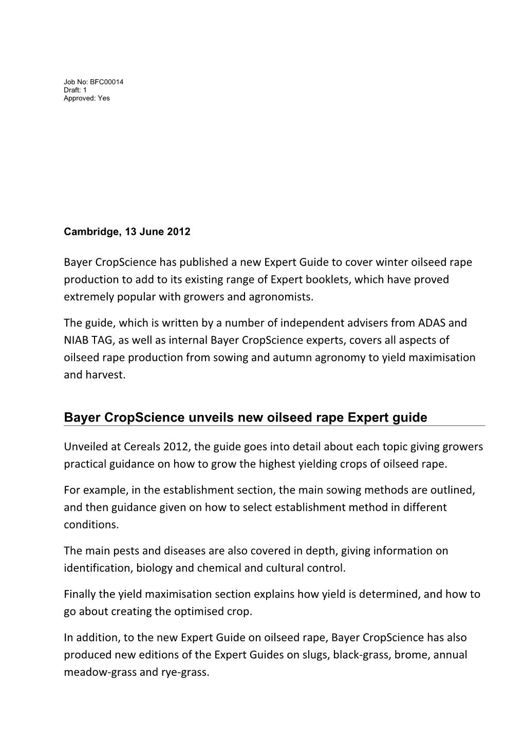 Bayer Cropscience Unveils New Oilseed Rape Expert Guide