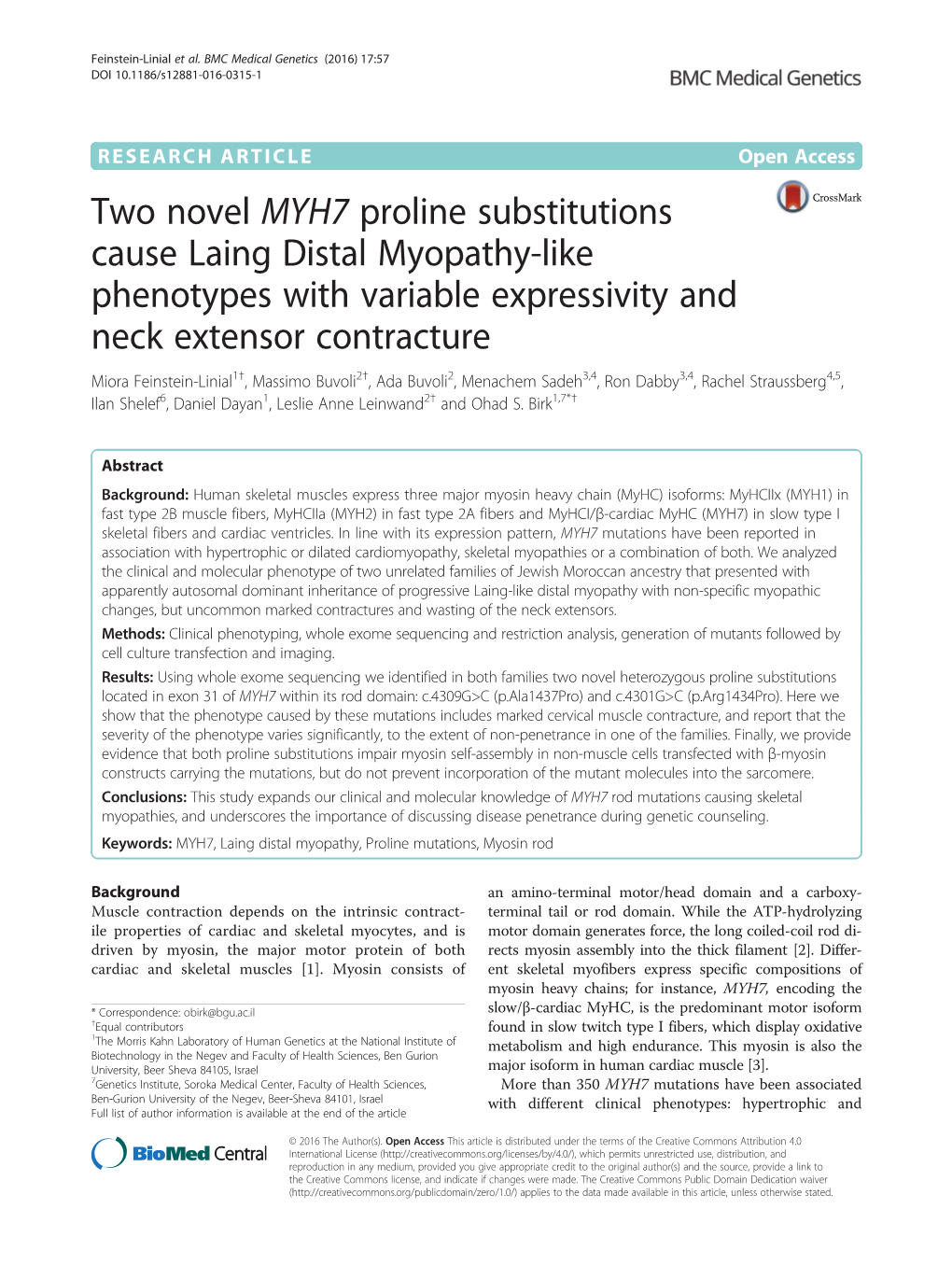 Two Novel MYH7 Proline Substitutions Cause Laing Distal Myopathy-Like Phenotypes with Variable Expressivity and Neck Extensor Co