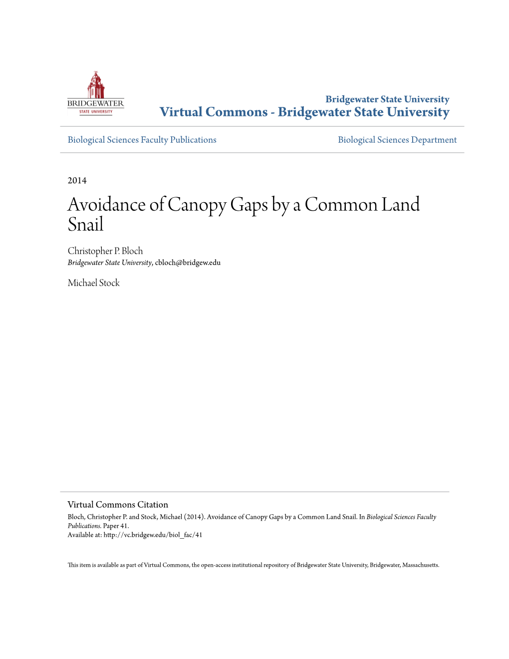 Avoidance of Canopy Gaps by a Common Land Snail Christopher P