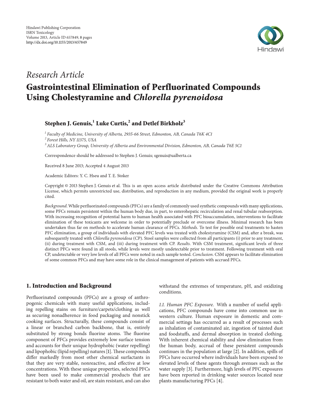 Gastrointestinal Elimination of Perfluorinated Compounds Using Cholestyramine and Chlorella Pyrenoidosa