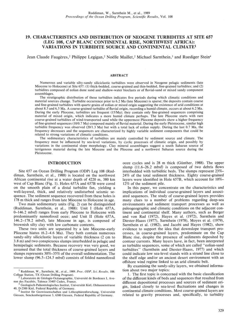 19. Characteristics and Distribution of Neogene Turbidites at Site 657 (Leg 108, Cap Blanc Continental Rise