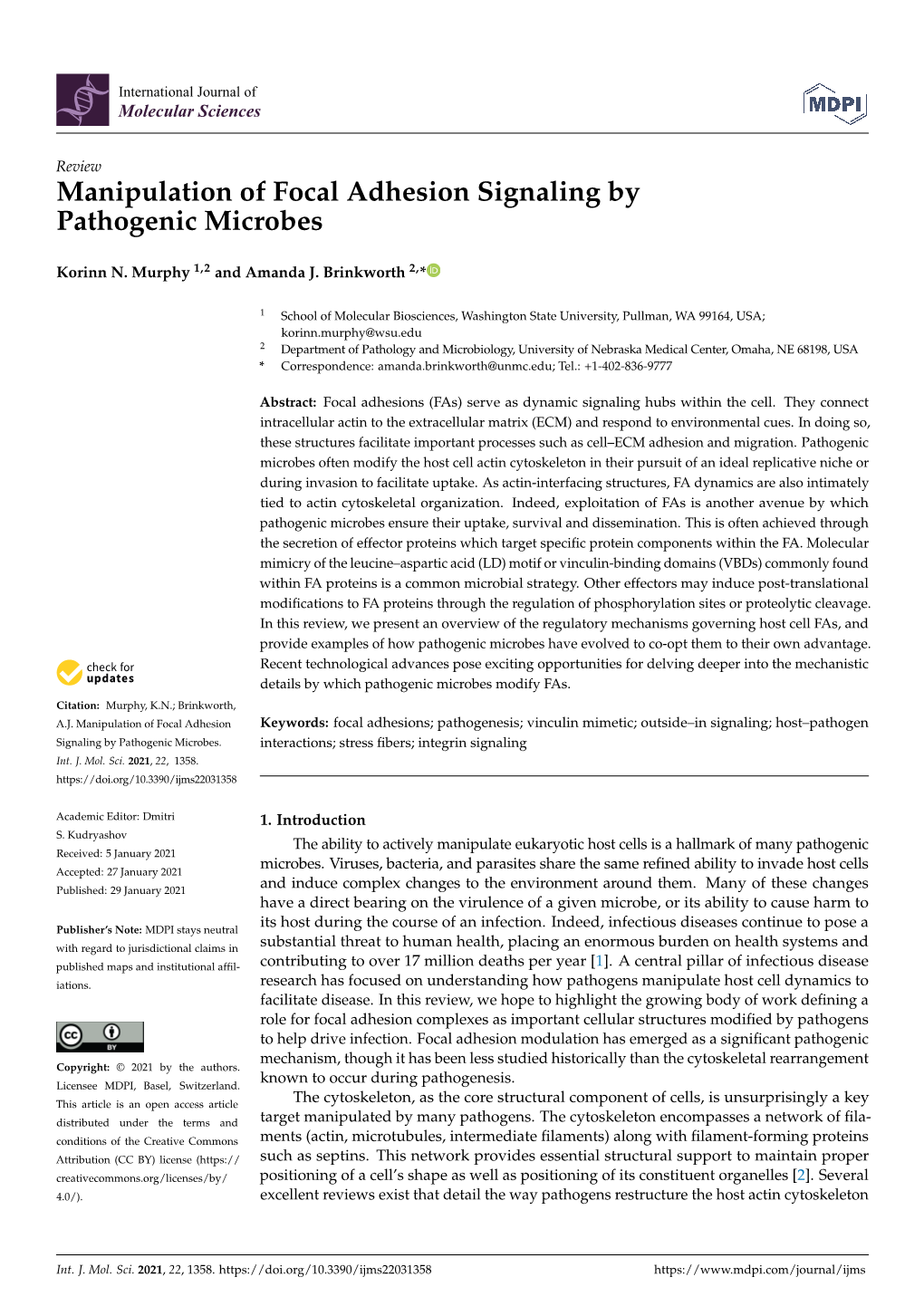 Manipulation of Focal Adhesion Signaling by Pathogenic Microbes