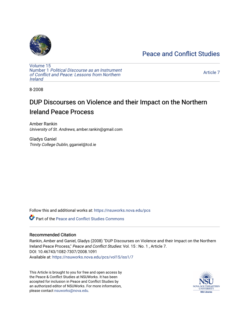 DUP Discourses on Violence and Their Impact on the Northern Ireland Peace Process