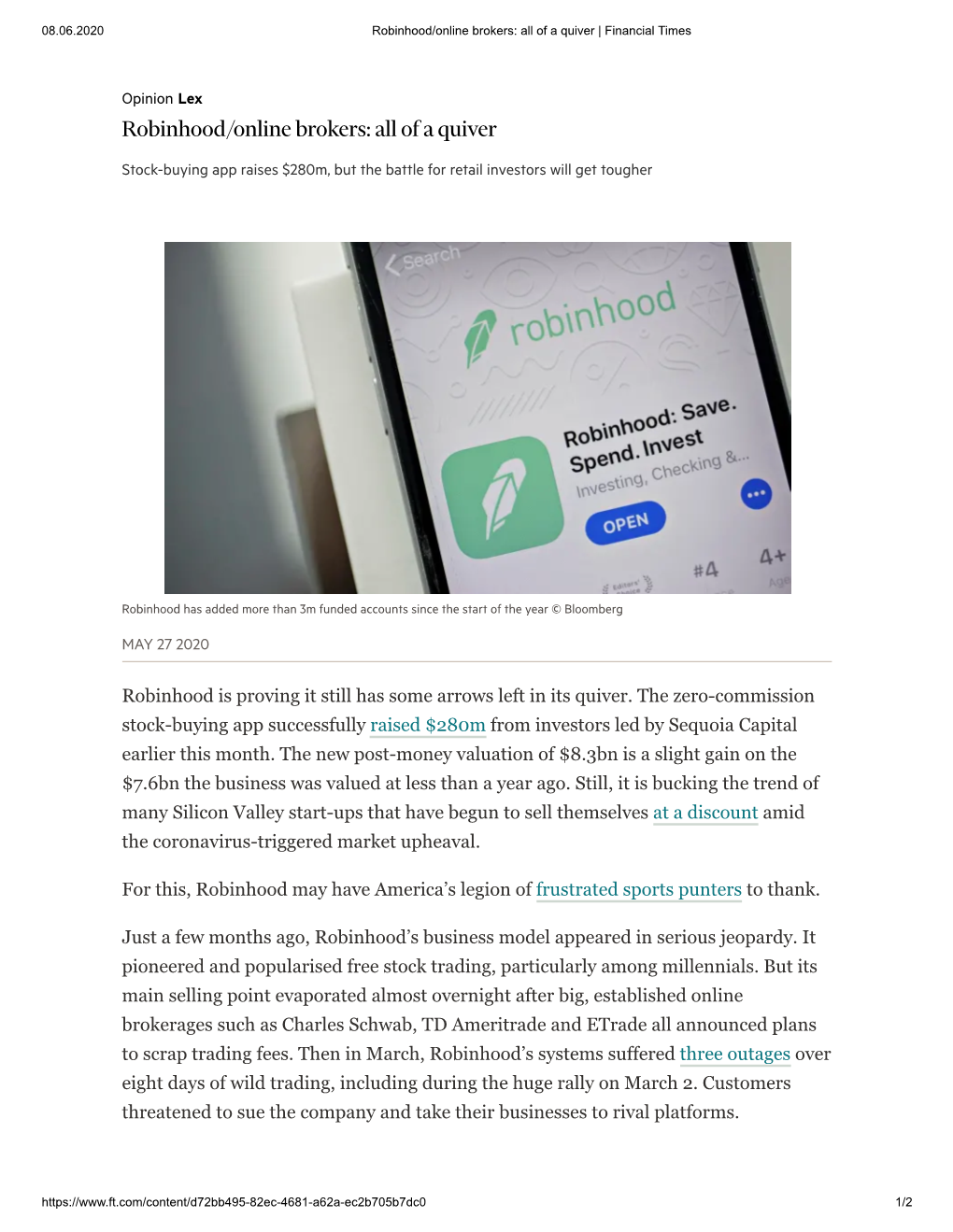 Robinhood/Online Brokers: All of a Quiver | Financial Times
