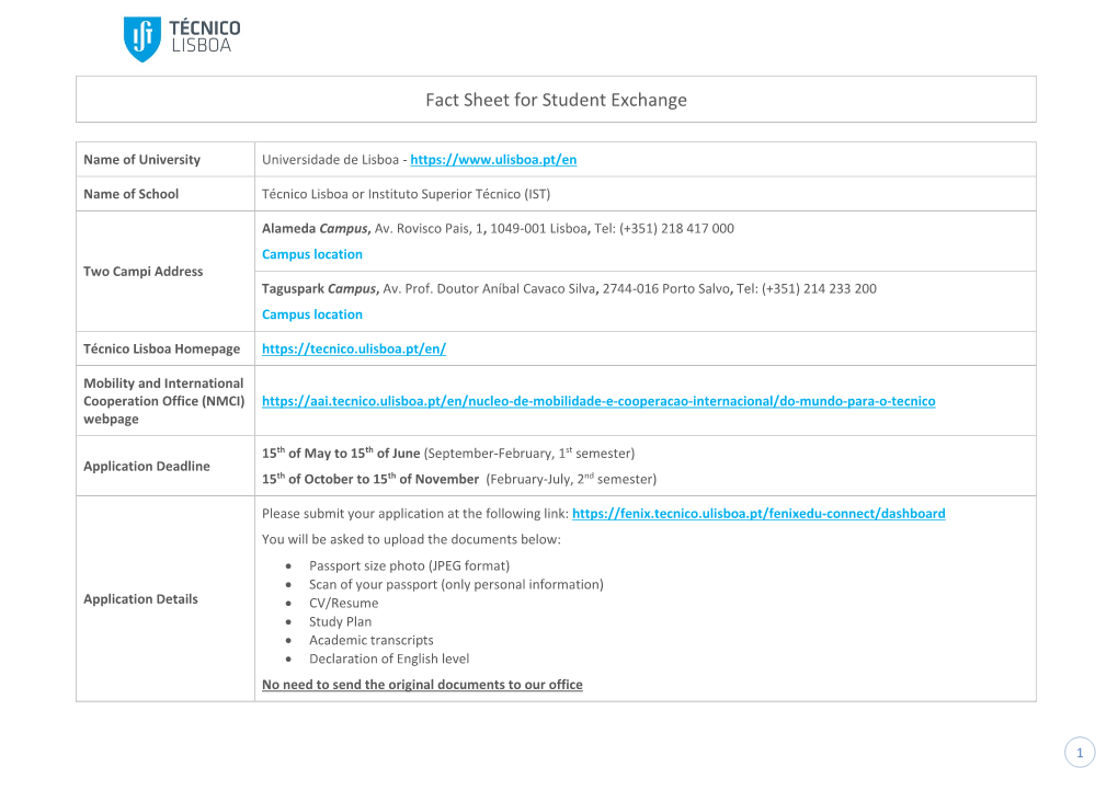 Fact Sheet for Student Exchange