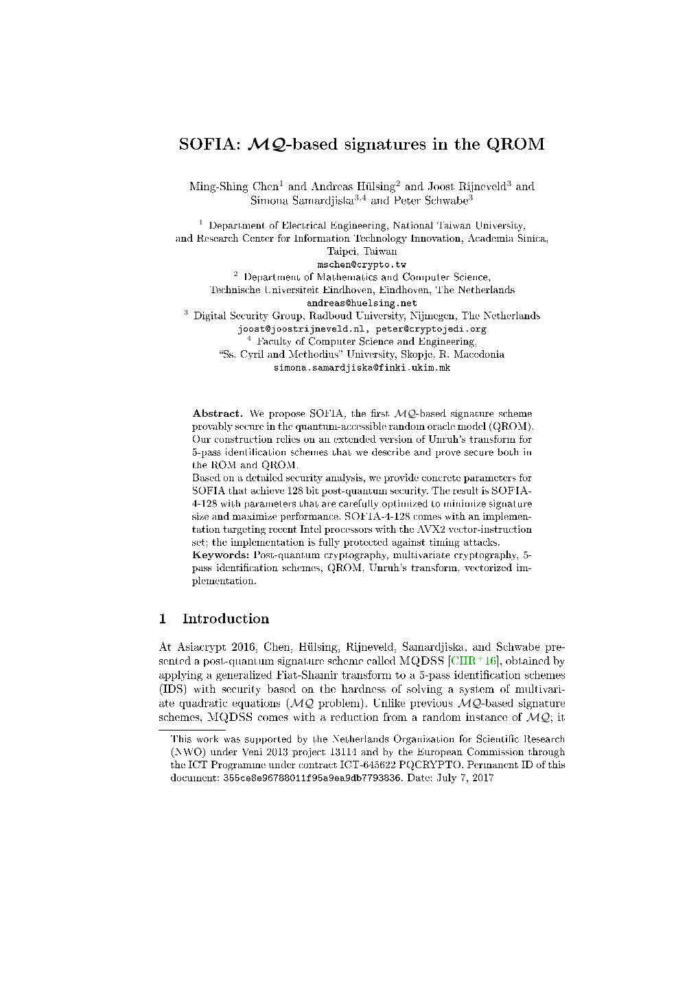 SOFIA: MQ-Based Signatures in the QROM