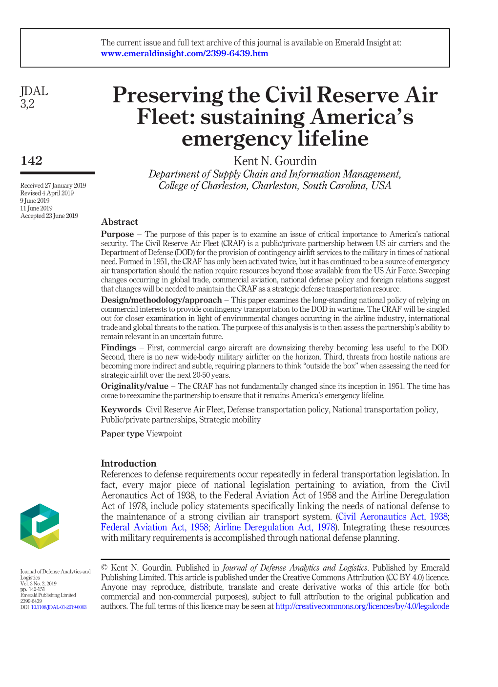 Preserving the Civil Reserve Air Fleet: Sustaining America's Emergency