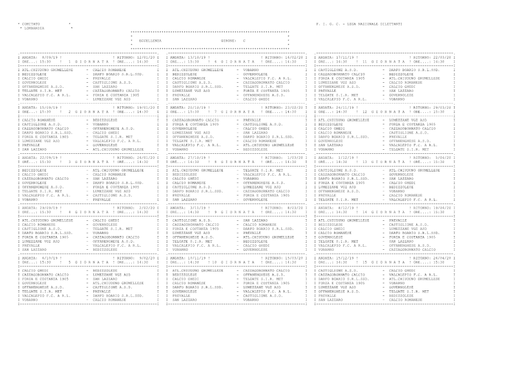 Eccellenza Girone: C * * * ************************************************************************