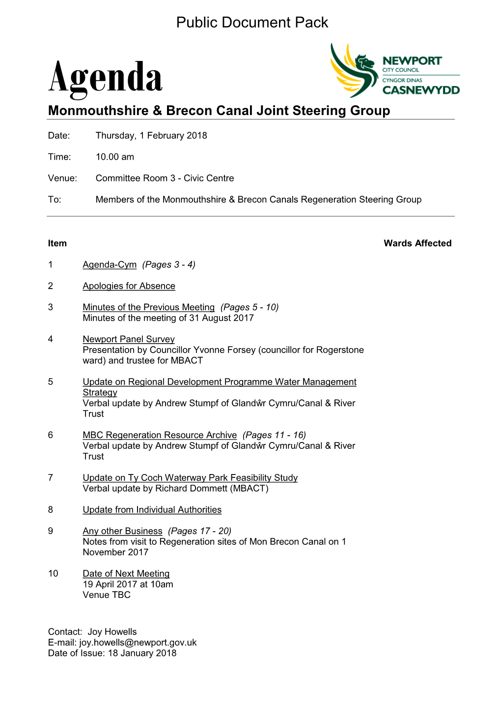 (Public Pack)Agenda Document for Monmouthshire & Brecon Canal