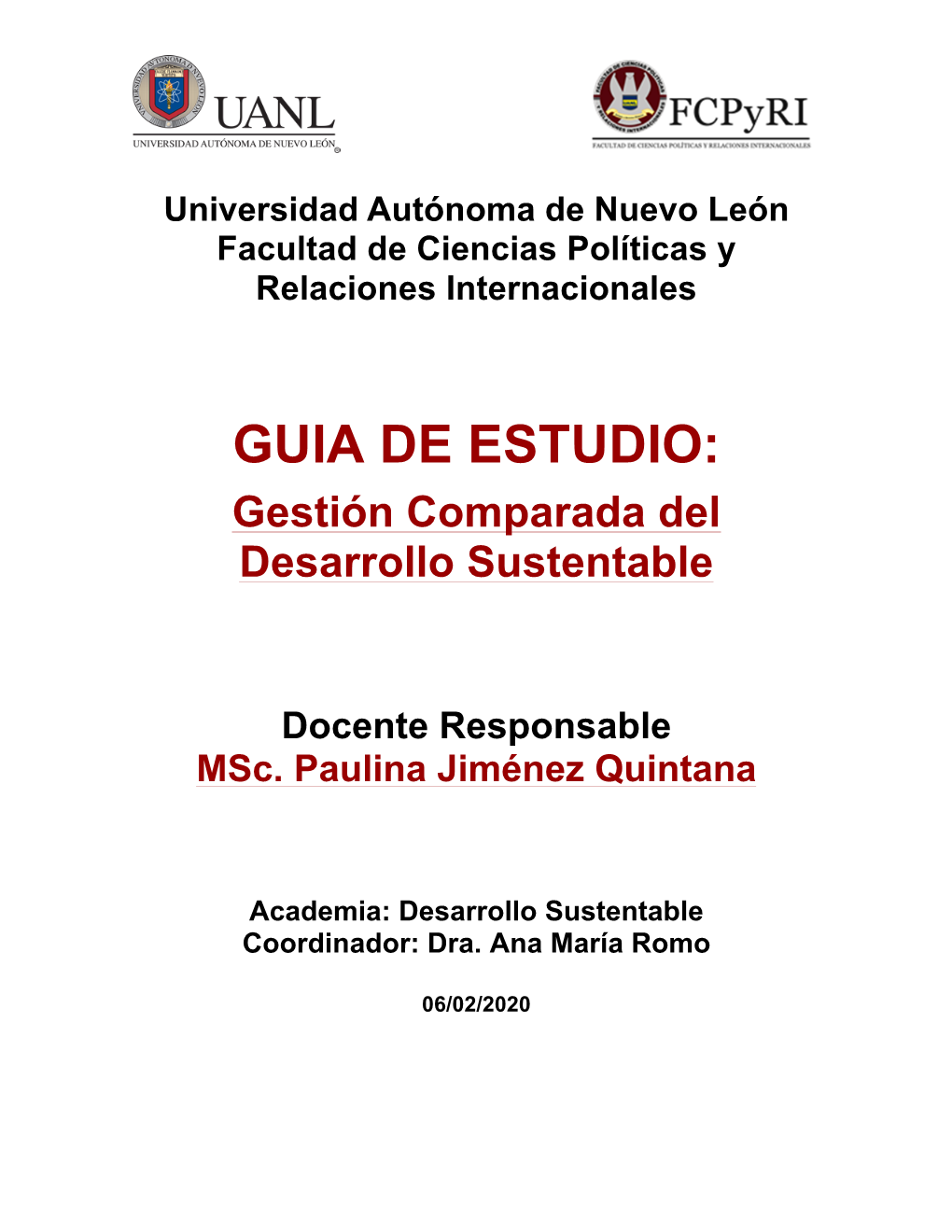 GUIA DE ESTUDIO: Gestión Comparada Del Desarrollo Sustentable