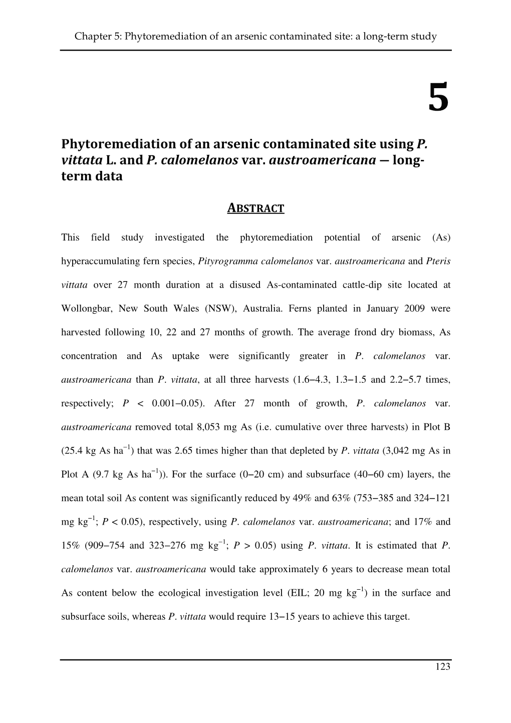 Phytoremediation of an Arsenic Contaminated Site Using P. Vittata L