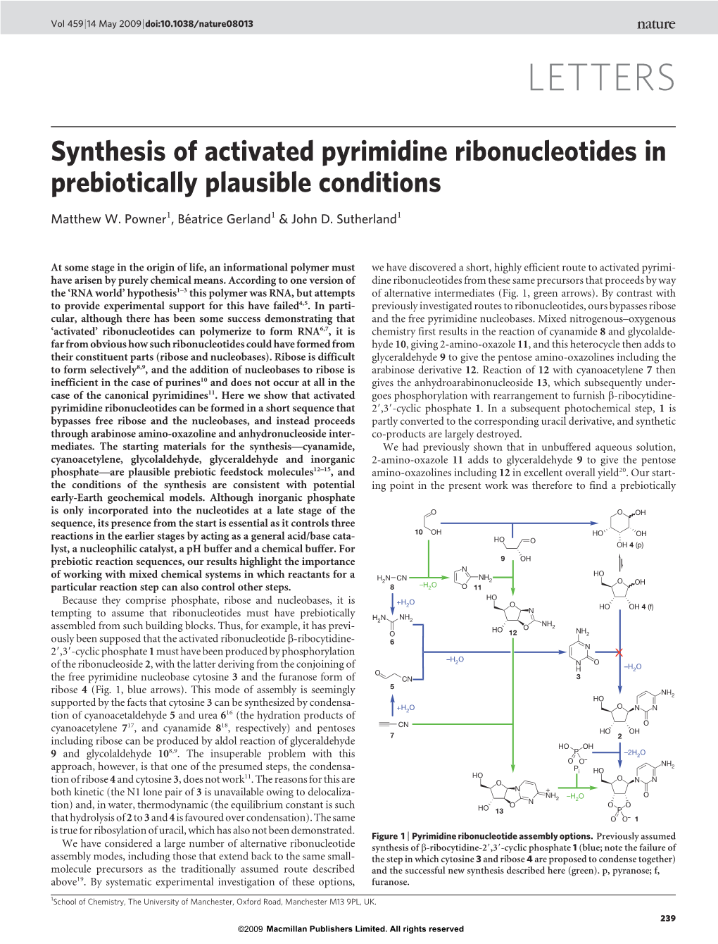 Synthesis of Activated Pyrimidine Ribonucleotides in Prebiotically Plausible Conditions