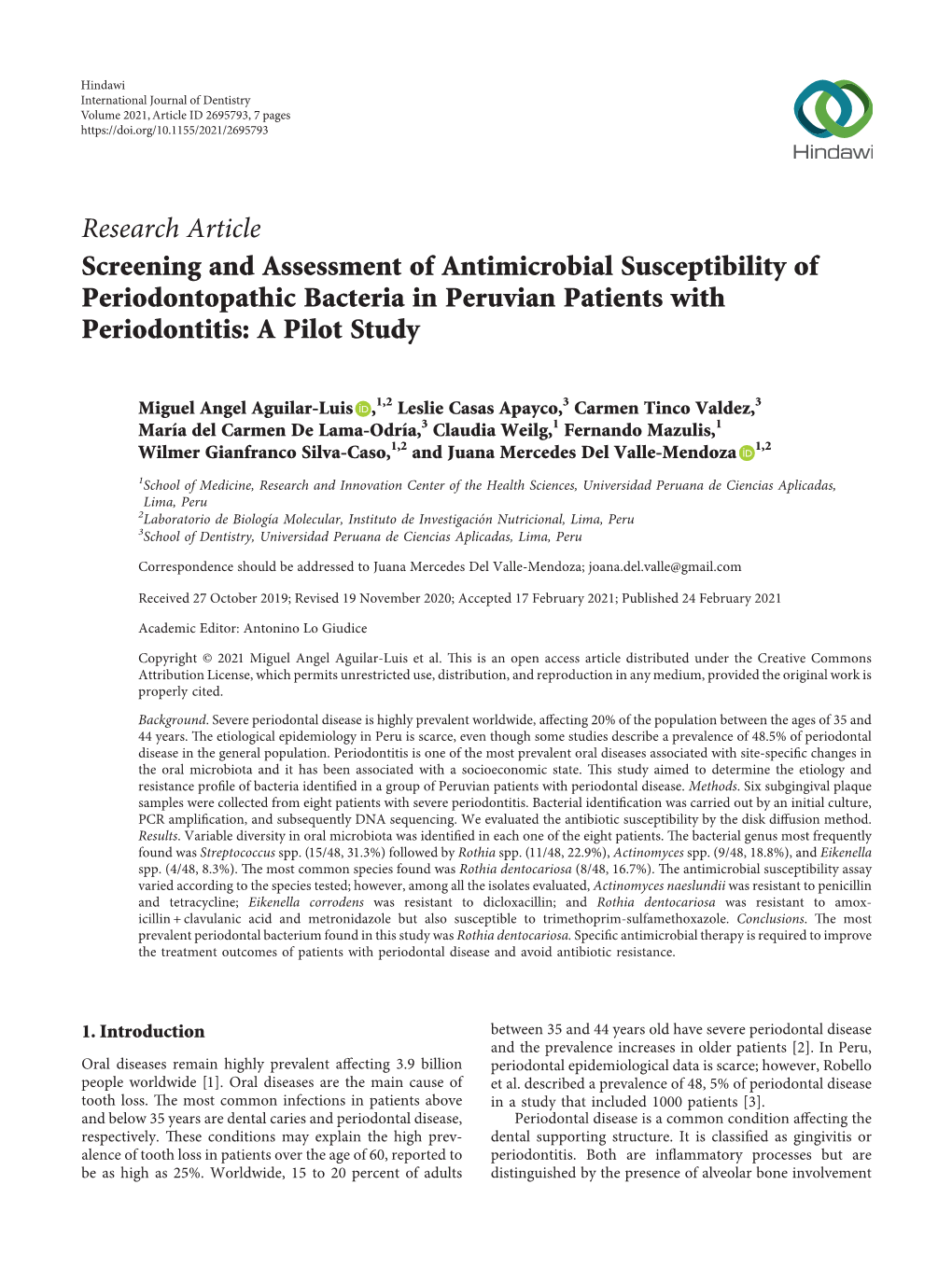 Screening and Assessment of Antimicrobial Susceptibility of Periodontopathic Bacteria in Peruvian Patients with Periodontitis: a Pilot Study