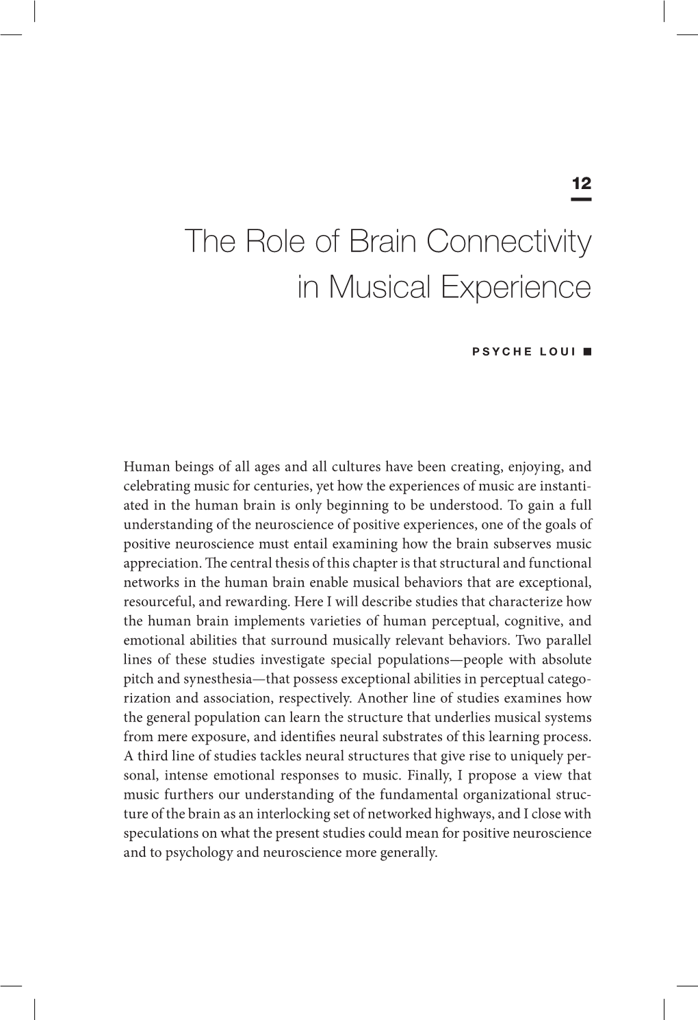 The Role of Brain Connectivity in Musical Experience