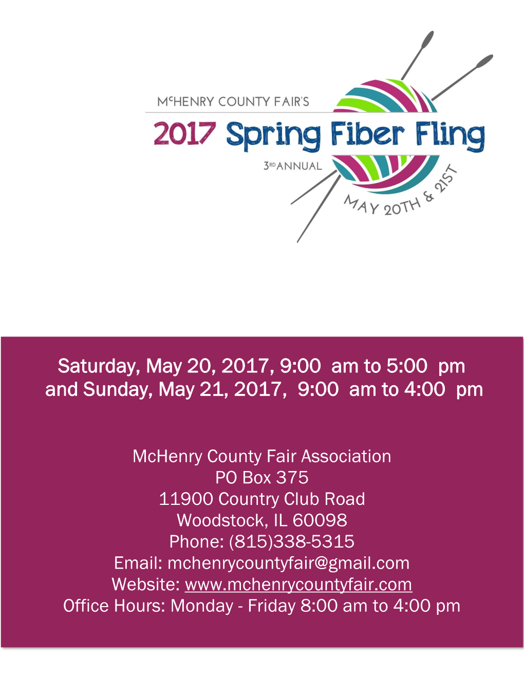 Saturday, May 20, 2017, 9:00 Am to 5:00 Pm and Sunday, May 21, 2017, 9:00 Am to 4:00 Pm