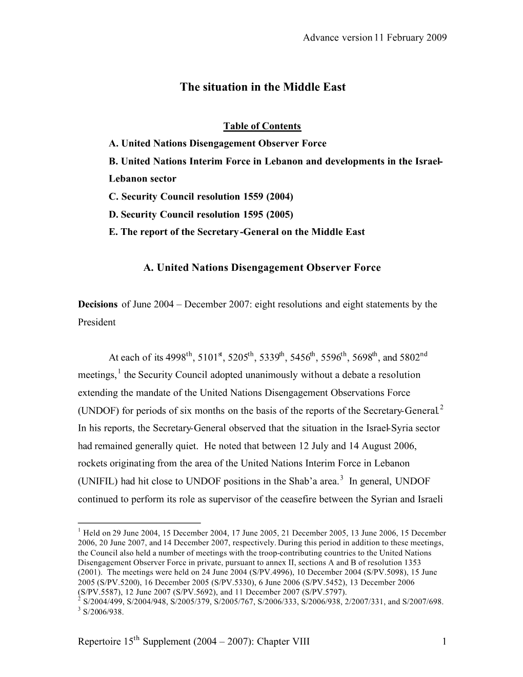 15-8 the Situation in the Middle East 11 February 2009 Advance