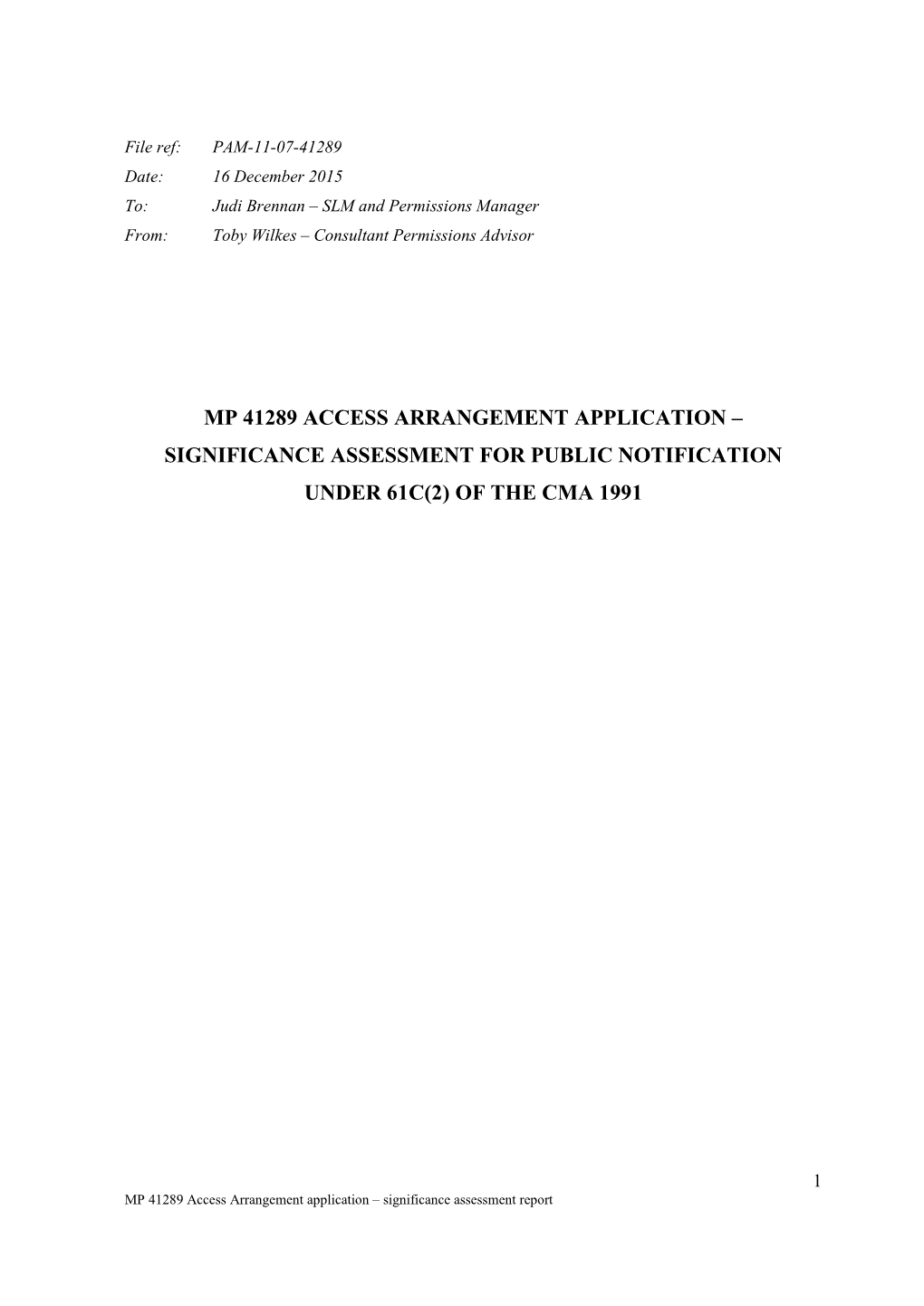 Notification of Access Arrangement for MP 41279, Mt Te Kuha