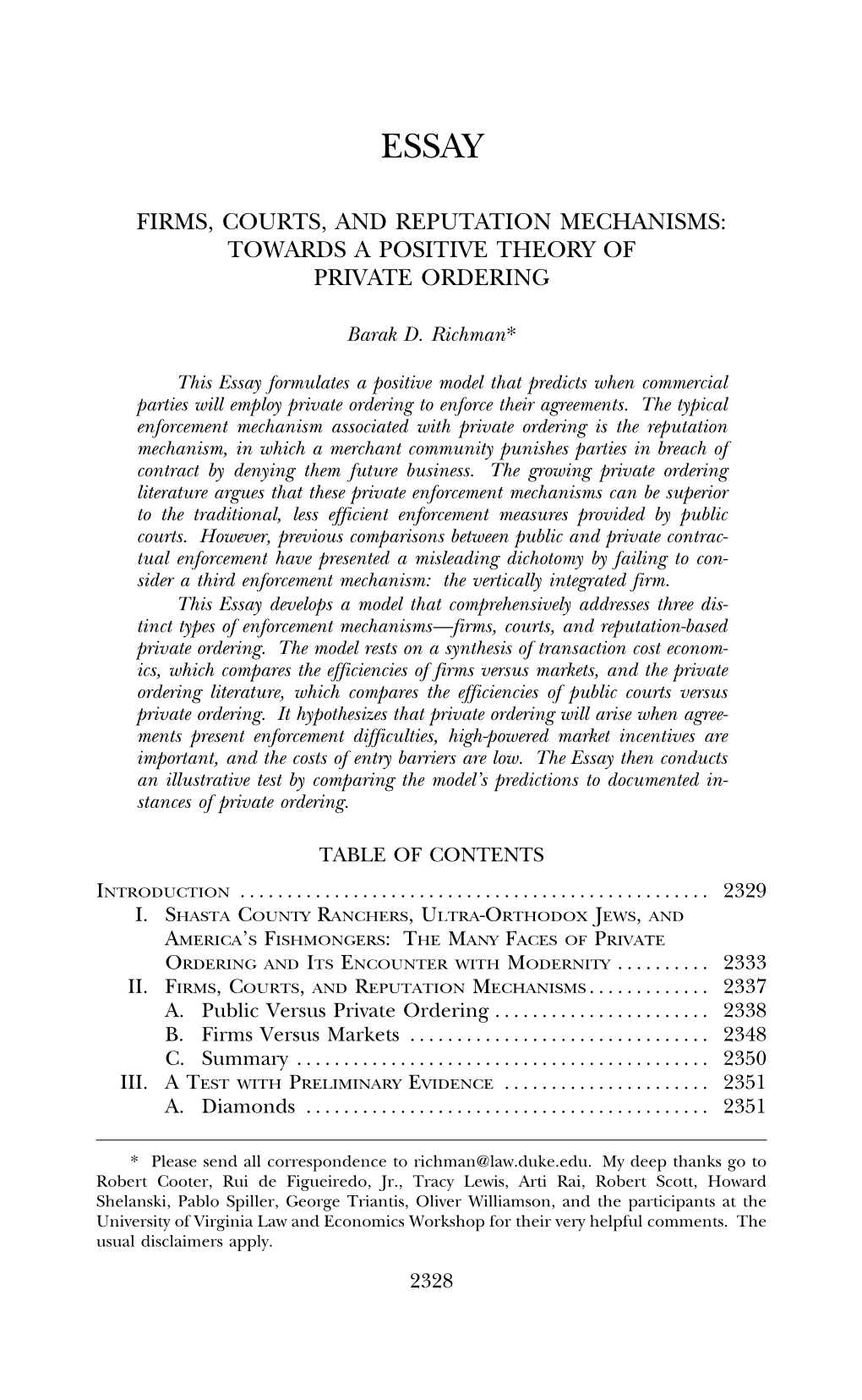 Firms, Courts, and Reputation Mechanisms: Towards a Positive Theory of Private Ordering