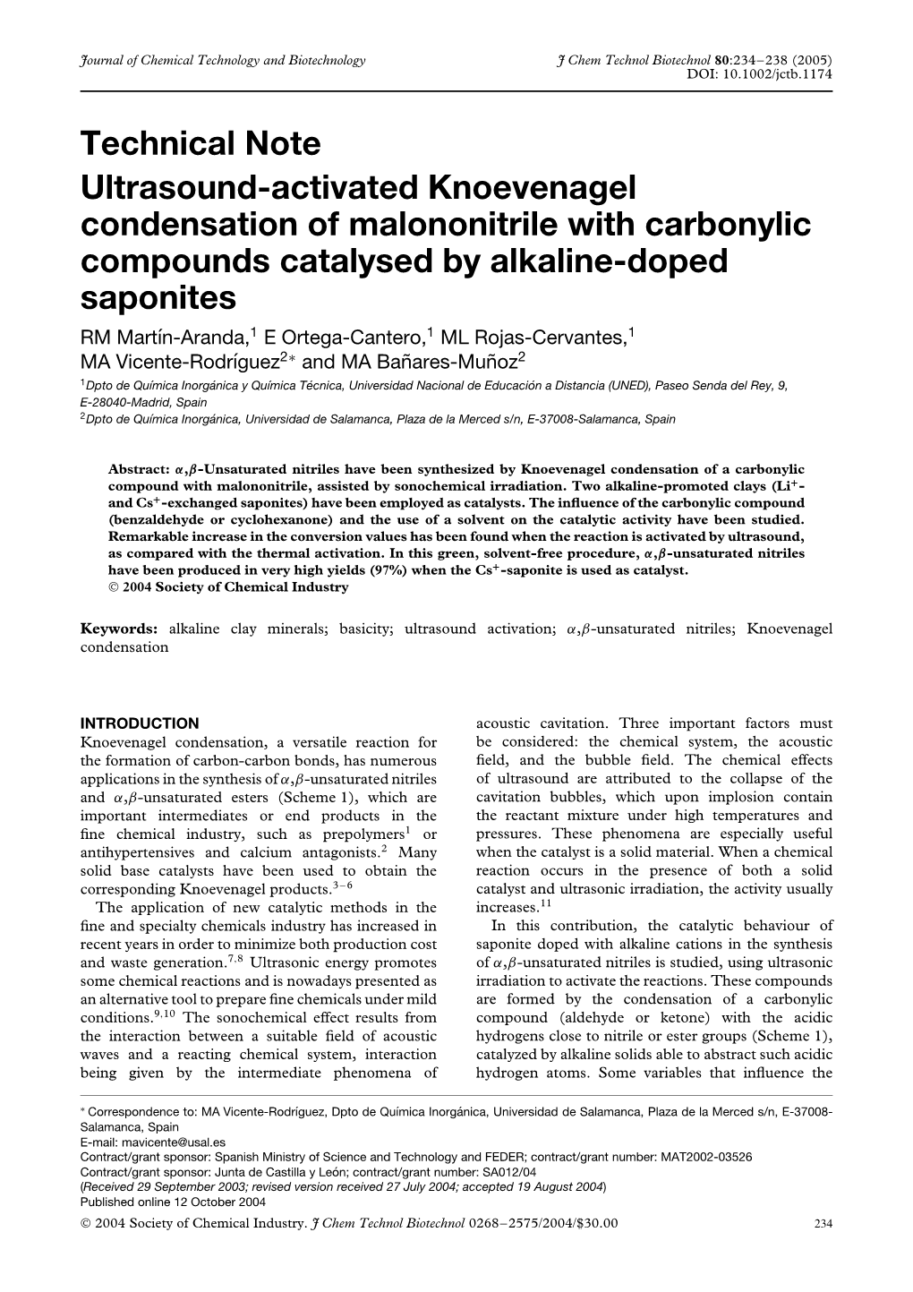 Ultrasound-Activated Knoevenagel Condensation of Malononitrile With