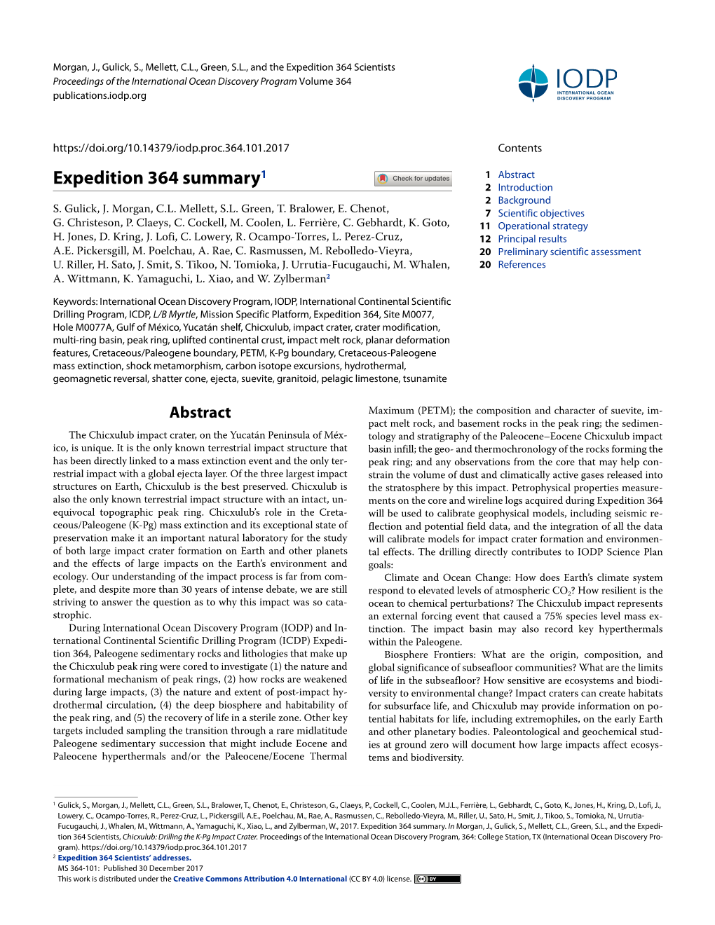 Expedition 364 Summary1 1 Abstract 2 Introduction 2 Background S