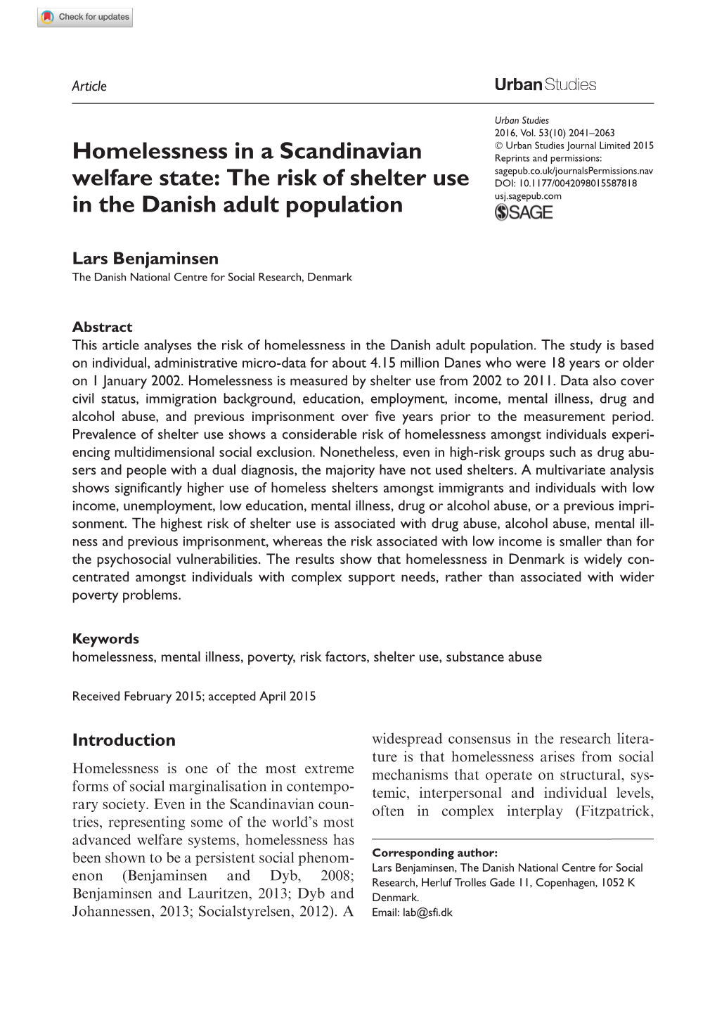 Homelessness in a Scandinavian Welfare State: the Risk of Shelter Use
